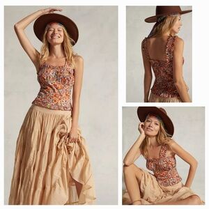 Floral Smocked Tank Top in Rust Multi